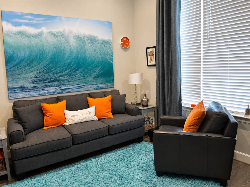 Sofa in waiting room of office